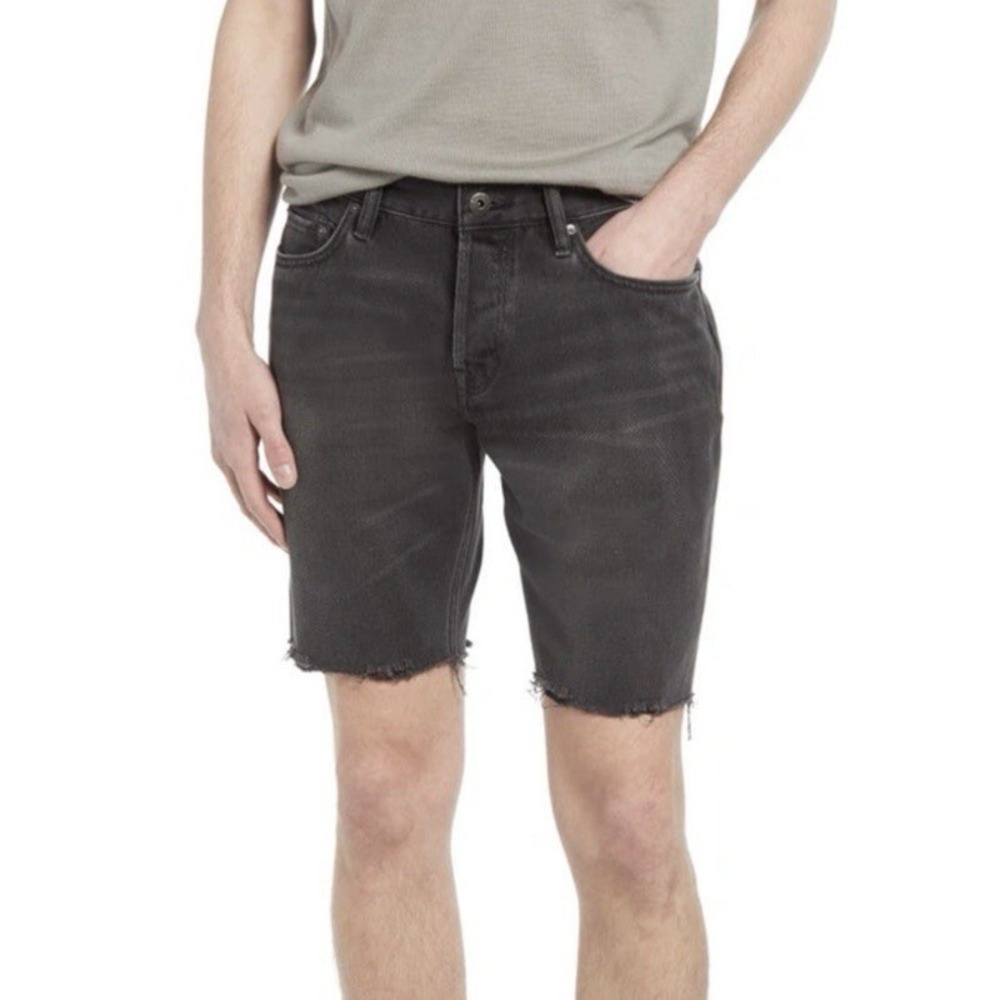 All Saints Switch Denim‎ Shorts 34 Gray Button Fly Jeans Raw Hem Distressed